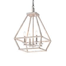 4 Light Antique White Lantern Pendant Geometric Chandelier Farmhouse Transitional Pendant Lighting By Edvivi Lighting