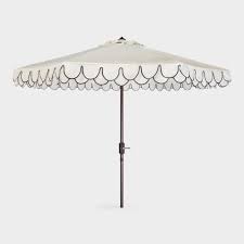Black And White Outdoor Umbrella With Lights White And Black Double Scallop 9 Ft Tilting Outdoor Patio Umbrella Fabric By World Market Outdoor Umbrella Outdoor Patio Umbrellas Patio Umbrella