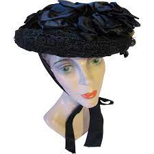 Victorian Era Mourning Hat In Black In Net Lace And Velvet Victorian Hats Mourning Hat Hats Vintage