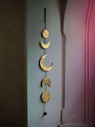 Moon Child Wall Hanging Gold Shimmer Moon Phases Decor Bohemian Living Room Bohemian Living Decor