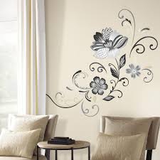Roommates 5 In X 19 In Black And White Flower Scroll 22 Piece Peel And Stick Giant Wall Decal Rmk2783gm The Home Depot Flower Wall Decals Wall Decor Floral Wall Sticker