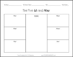 five ws and how printable worksheet student handouts