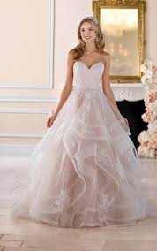 6432 Pink Floral Lace Wedding Dress With Textured Skirt By Stella York Pink Wedding Dresses Ball Gown Wedding Dress Stella York Wedding Dress