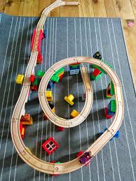 My 2 5 Year Old Toddler And I Use Lego Duplos To Build Mountains With The Wooden Train Tracks Wood Train Toy Trains Tracks Wooden Train Track