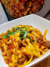 American Style Cheesy Beef Goulash And Macaroni Recipe Beef Goulash Stuffed Peppers Pasta Dishes