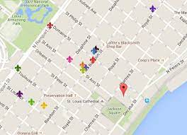 The french quarter is the oldest and most famous and visited neighborhood of new orleans. French Quarter Map New Orleans Dining And Nightlife Locations