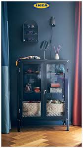 Fabrikor Black Blue Blue Glass Door Cabinet 81x113 Cm Ikea Small Display Cabinet Glass Cabinet Doors Glass Cabinets Display