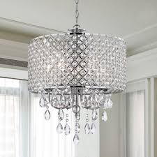 Crystal Chrome Chandelier Pendant Light With Crystal Beaded Drum Shade 2235 26 Destination Lighting