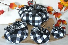 Black And White Buffalo Plaid Fall Decor Stunning In The New Trendy Black White Buffalo Check Fabric These Black And White Pumpkins Will Make Your In 2020 Fabric Pumpkins Pumpkin Fall Decor White Pumpkins