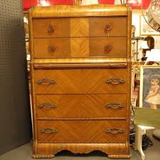 Sold 275 Vintage Antique Art Deco Waterfall Chest Of Drawers Dresser C 1930 Book Matched Venee Waterfall Furniture Art Deco Bedroom Refinishing Furniture