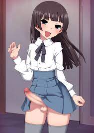 wataya 2, highres, tagme, 1boy, black hair, blue eyes, blush, censored,  crossdressing, erection, hime cut, long hair, male focus, mosaic censoring,  open mouth, penis, smile, testicles, thighhighs, thighs, trap - Image View  - |