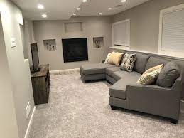 Long Narrow Basement Family Room Minimalist Gray Sectional Basement Living Rooms Narrow Family Room Long Narrow Living Room
