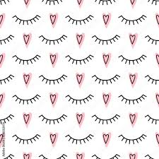 Abstract pattern with closed eyes and pink hearts. Cute eyelashes background  illustration. Fashion design for textile, wallpaper, fabric etc. Stock  Vector | Adobe Stock