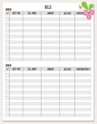 Instant Download Printable Bill Chart Checklist