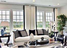 Black And White Living Room Furniture Pleated Linen Drapes Contrast Grosgrain Trim Two Tone Linen Curtains French Pleats Pinch Pleat Curtains White Living Room Decor Black And White Living Room Decor Black And White Living Room