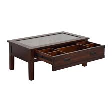 The drawers are duplicates, and both provide about four square feet of display space that can be flocked or lined to protect the contents. 49 Off Pier 1 Pier 1 Curio Coffee Table Tables