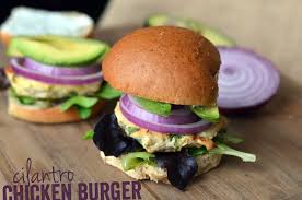 Rosemary mixed with the ground chicken gives the burger a downright tasty aroma. Cilantro Chicken Burger Fit Foodie Finds