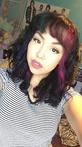 Streaks black hair pink bangs. All Blue Black With Front Bangs Half Bangs Pink And Other Half Blue With Also Purple Streaks Beauty Hair Color Hair Color Purple Light Hair Color