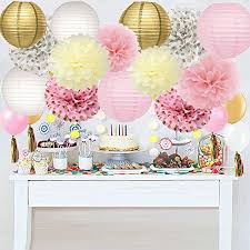 Start decorating your home with pink and gold baby shower décor from zazzle. Pink Gold Baby Shower Decorations For Girl Birthday Party Decoration Kit 10 12 Tissue Paper Pom Poms Gold Polka Dot Paper Flowers 8 10 Paper Lanterns By Wcaro Wantitall