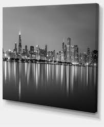 Black And White Skyline Art Design Art Designart Chicago Skyline At Night Black And White Cityscape Canvas Print 20 X 12 Postmoder Chicago Skyline Cityscape Black And White Photographs
