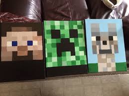 Diy Minecraft Paintings Cute To Hang At Party Super Easy Just Drew A Grid On The Canvas With A Ruler And Pencil Then Started Diy Minecraft Minecraft Canvas