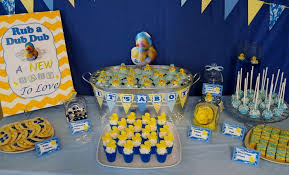 Rubber Duckies And Blue Camo Baby Shower Party Ideas Photo 1 Of 36 Catch My Party Rubber Ducky Baby Shower Baby Shower Duck Baby Shower Camo