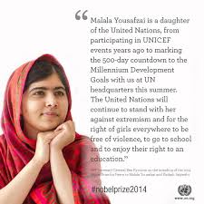 Secretary General Ban Ki Moon Congratulated New Nobel Peace Prize Laureates Malala Yousafzai And Kailash Satyarth Malala Inspirational People Nobel Peace Prize