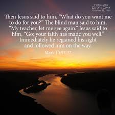 Then Jesus said to him, “What do you want me to do for you?” The blind man said to him, “My teacher, let me see again.” Jesus said to him, “Go; your