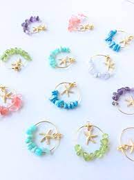 夏色 ﾟ 天然石フープとヒトデのイヤリング ピアス ビーチジュエリー ジュエリークラフト イヤリング