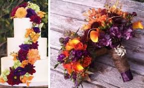 Lily wedding fall wedding bouquets wedding flowers dream wedding wedding things wedding stuff red wedding decorations wedding orange bouquet with vintage ribbon. Colors Wedding Purple Orange And Red Outdoor October Wedding Mismatched Bridesmaid Dresses