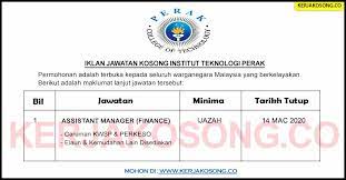 Isi kekosongan kerja kosong kerajaan tanpa kabel di sini sekarang. Jawatan Kosong Institut Teknologi Perak