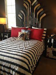 Hockey themed bedrooms can be alluring design one for yourself. Hockey Theme Need This Room You Know You Are In Trouble If Your Guy Creates This While You Are Away On Hockey Room Hockey Bedroom Decor Hockey Bedroom