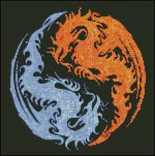 Fire Yin And Water Yang Dragons Cross Stitch Chart Pattern