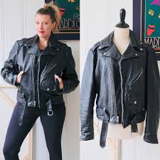 70s Vintage Excelled Black Leather Biker Jacket Mens 42 Womens Etsy Black Leather Biker Jacket Biker Jacket Leather Biker Jacket
