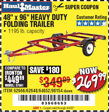 Trailer harbor freight folding trailer rv accessories kayak trailer car mechanic camper caravan utility trailer camping trailer foldable trailer. Harbor Freight Tools Coupon Database Free Coupons 25 Percent Off Coupons Toolbox Coupons 1195 Lb Capacity 4 Ft X 8 Ft Heavy Duty Foldable Utility Trailer