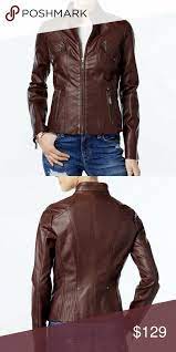 Jou Jou Juniors Faux Leather Brown Moto Jacket Xs Leather Jacket Sweater Jacket Jackets