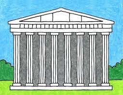 Easy How To Draw The Parthenon Tutorial And Parthenon Coloring Page