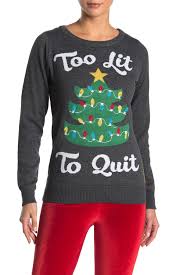 tipsy elves too lit to quit christmas sweater hautelook