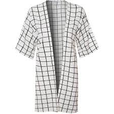 Black And White Kimono Jacket Glamorous White Kimono With Black Grid Print 33 Liked On Polyvore Featuring Outerwear Tops And Wh White Kimono Black And White Jacket Black Kimono Jacket