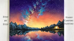 Camping Under The Stars Step By Step Acrylic Painting Colorbyfeliks Youtube Galaxy Painting Acrylic Painting Lessons Landscape Painting Lesson