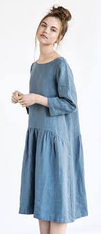 Blue O Neck Cotton Linen Summer Dress In 2020 Casual Dress Outfits Fashion Summer Skirts Summer Linen Dresses