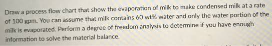 solved draw a process flow chart that show the evaporatio