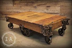 Factory cart coffee accent table, 45 x 17 x 29.5, rustic espresso/antique black,70084. Vintage Industrial 6 Wheel Factory Rail Yard Rocker Cart Etsy Vintage Industrial Cart Coffee Table Industrial Furniture