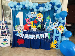 Birthday Party Ideas For 1 Year Old Baby Boy Pin By Maria Cazares On Baby Shark Theme Shark Themed Birthday Party Baby Boy 1st Birthday Party Shark Birthday Cakes