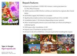 This release is standalone and includes the following dlc: Supraland Complete Edition V1 21 17 Dlc Multi16 Fitgirl Repack 2 4 Gb Crackwatch