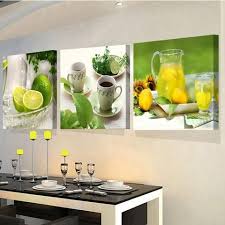 Lemon Lime Tea 3 Panels Paintings For The Kitchen Fruit Wall Decor Modern Quadros Para Cozinha Cozinha Sala Fotos De Cozinha