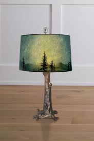 Bronze Tree Table Lamp With Large Drum Shade In Midnight Sky By Janna Ugone Mixed Media Table Lamp Artful Home Lamp Shade Crafts Painting Lamp Shades Diy Lamp Shade