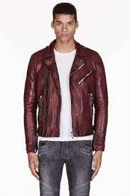 Balmain Leather Jacket Men Burgundy Leather Jacket Mens Jackets