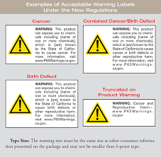 For any product made after august 2018, the prop 65 labels typically say something like this: California Proposition 65 Specialty Equipment Market Association Sema