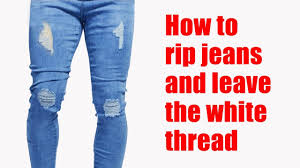 Hey beautys so it has been a while since i have done a diy video. How To Rip Jeans And Leave The White Thread Youtube